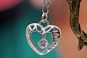 Vintage Sterling Silver 925 Pendant Necklace Heart Crystal 7.71g - Picture 1 of 8