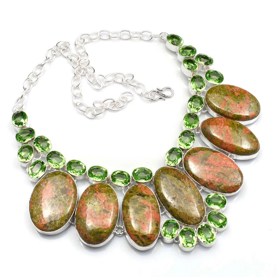Unakite Peridot Gemstone Handmade Big Necklace Jewelry 119 Gms LV-1381 - Image 1 of 1