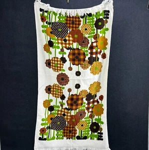 VTG Royal Terry Bath Towel Flower Power Graphic Plaid Daisy Green Brown Retro US - Picture 1 of 13