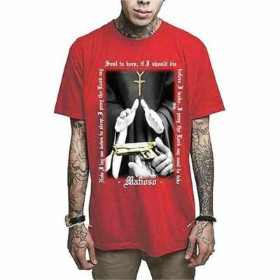 Camiseta roja bautismo mafioso para hombre pistolas niñas munición tatuaje ropa Foto 1 de 4