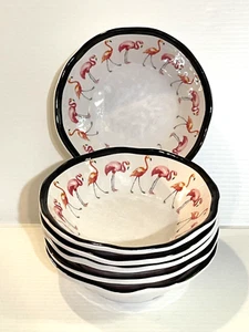 Cynthia Rowley Flamingo Melamine Bowl Set Of 6 Cereal Soup Beach House - Picture 1 of 8