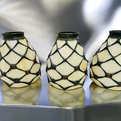 5.5" Cream Colored Tiffany Style Stained Glass Pendant Light Shades Set Of 3 #57 - Image 1 of 4