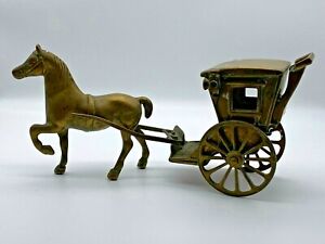 Vintage Retro Solid Brass Horse and Carriage Desk Ornament  Figure Collectible