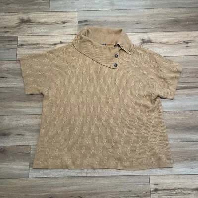 Lane Bryant Mock Neck Sweater SZ 26/28 Tan Pullover Short Sleeve Cable Knit Foto 1 de 4