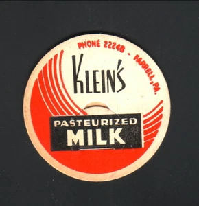 Klein's Pasteurized Milk Bottle Cap Farrell Pennsylvania - Picture 1 of 1