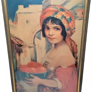 Niña de 1950 sosteniendo cuenco de naranjas estampado italiano enmarcado Walter Meibohm Nueva York - Imagen 1 de 5