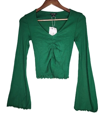 Monki Bell 袖罗纹针织上衣,绿色 S 码,全新带标签 — 第 1/4 张图片