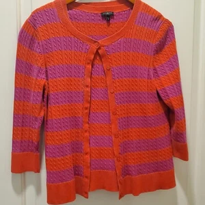 Talbots XL Petite 2 piece Cable Knit Sweater Set 3/4 Sleeve Striped Pink Red EUC - Picture 1 of 7