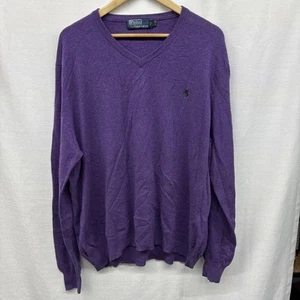 VTG Men's Polo Ralph Lauren Purple V Neck Logo Merino Wool Sweater XXL - Picture 1 of 6