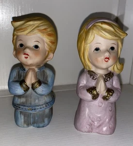 Vintage Homco Praying Boy & Girl #5211 Kneeling Porcelain Figurines - Picture 1 of 8