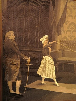 SOIE LYONNAISE ancienne LA LECON de RAPIERE /FLEURET XVIIIème signée A.PEREZ - - Photo 1/4