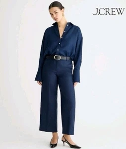 J Crew Women's Wide Leg Pants Size 8 Sydney Blue Cropped Trousers Office Career - Picture 1 of 15