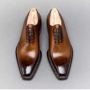 Neu Premium Qualität Herren Handgefertigt Braun Leder Oxford Ganzer Schnitt Schnürschuhe - Bild 1 von 11