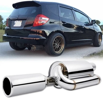 Punta de escape silenciador doble bucle de acero inoxidable para Honda Fit Jazz 2.5" entrada 4.0" Foto 1 de 4