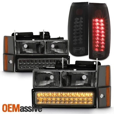 Se adapta a faros de humo 88-93 GMC C/K C/10 + parachoques LED + luces traseras LED de humo negro Foto 1 de 4