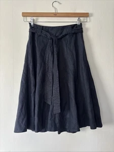 Falda Jigsaw de lino negro línea A con cinturón de corbata talla UK 8 - Imagen 1 de 10
