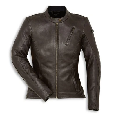 Chaqueta de moto de cuero Ducati Sebring para mujer marrón café corredor estilo vintage Foto 1 de 4