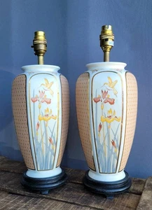 Vintage Pair Of Oriental Ginger Jar Style Lamps Floral Humming Birds Chinese - Picture 1 of 8