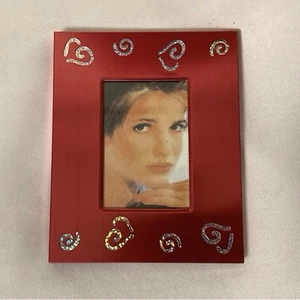 Metal Red With Silver Shiny Hearts Picture Frame 4”x5” - Picture 1 of 9