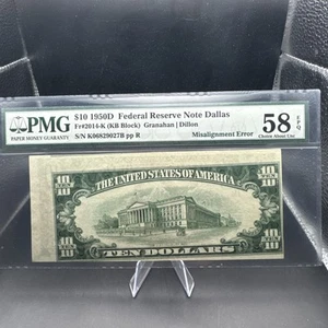 1950-D $10 Federal Reserve Note Misaligned Error ~ 58EPQ - Picture 1 of 9