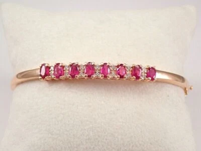 6CT Oval Cut Lab Created Ruby Pretty Bangle 14K Rose Gold Plated Gift For Womens - Image 1 of 4