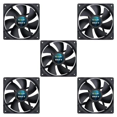 5 x Pack Gelid Solutions Silent 9 Black 92mm Case Fans 1500 RPM 31.3 CFM 3-Pin - Image 1 of 4