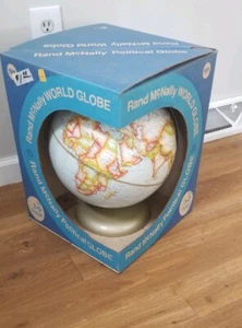 De colección Años 60 Rand McNally 12" Mundo Político Globo Elevado Topografía con Caja - Imagen 1 de 11