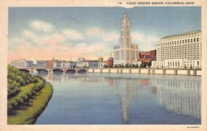 Postal OH: Civic Center Group, Columbus, Ohio, lino vintage - Imagen 1 de 2