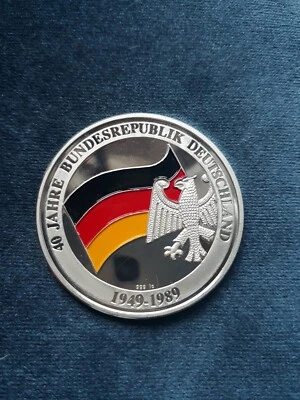 Silber Medaille 40 Jahre Bundesrepublik Deutschland 1949-1989 m. Farbapplikation - Bild 1 von 2