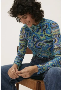 Oasis Blue Floral Mesh Funnel Neck Fitted Blouse Top XL. RRP £35. BNWT! - Picture 1 of 6