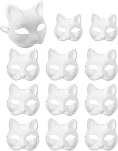 12 PCS Therian Masks White Paper Cat Masks to Painted Half Blank Animal Cosplay - Picture 1 of 12