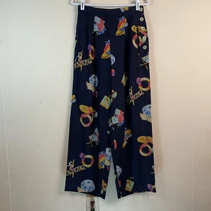 WOMEN’S VINTAGE BREECHES BLUE CRUISE BON VOYAGE NOVELTY PRINT PANTS - SIZE 10 - Picture 1 of 7
