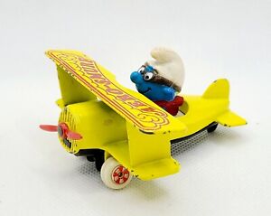 Vintage 1982 ERTL Diecast Aero-Smurf Smurf #2 Yellow Airplane 3" Collectible Toy