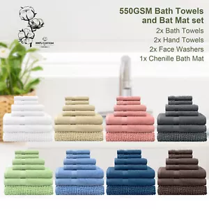 7 Pack Bath Towel Sets Bath Towel Chenille Mat 550GSM High Quality 100% Cotton - Picture 1 of 57