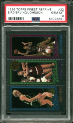 1996 Topps Finest - Bird/Erving/Johnson Rookie Reprint #22 - PSA 10 - POP 14 - Image 1 of 2