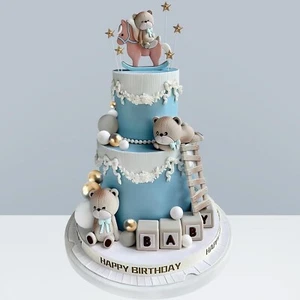 Bear Cake Topper, Bear Cake Decorations with Balls Stars Cake Toppers- Blue - Picture 1 of 7