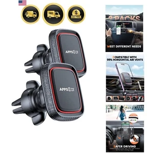 Magnetic Car Phone Mount 2 Pack Air Vent Holder for Smartphone Universal - Photo 1 sur 9