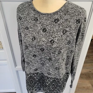 J Jill Sweater Black Gray Geometric Design Cotton Modal Wool Blend Size Medium - Picture 1 of 13