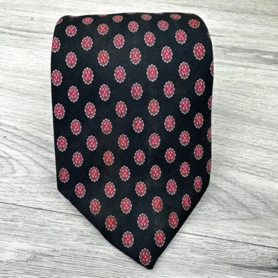 Corbata Christian Dior negro rojo patrón círculo 100% seda Foto 1 de 4