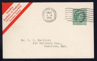 Tarjeta postal Canadá Hamilton 1956. Academia de Medicina, Encuentro sobre Tuberculosis Foto 1 de 2