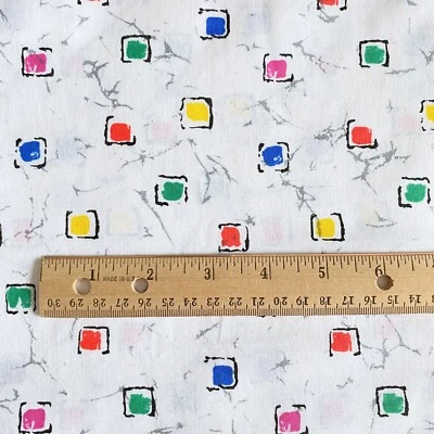 1.3 YD 61" Wide 1980s Geometric Fabric Multicolor on White Cotton Print - Image 1 of 4