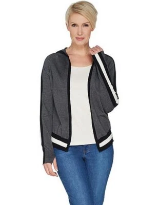 Cardigã Lisa Rinna cinza urze leve com capuz suéter esportivo novo - Imagem 1 de 3