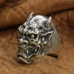Devil Skull Japanese Ghost Prajna 925 Sterling Silver Punk Ring TA253A US 7-15 - Picture 1 of 29