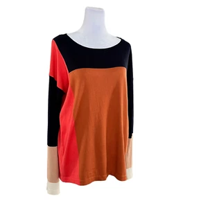 Ann Taylor Navy Rust Silk Colorblock Crewneck Sweater Size Medium - Picture 1 of 8