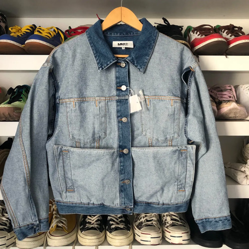 Giacca denim rovesciata MAISON MARGIELA MM6 Nuova con etichetta 40 IT Indaco chiaro $725