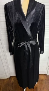 In Bloom Jonquil Women's Long Robe Stretch Spandex Black Velvet Satin Trim SMALL - Picture 1 of 11