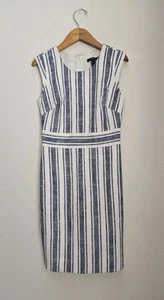 J Crew Linen Blend Dress Womens 2 White Blue Stripe Sleeveless Shift - Picture 1 of 4
