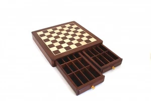 Tablero de ajedrez hecho a mano Italfama de caoba y arce con cajones de almacenamiento, 38 cm, Italia - Imagen 1 de 2