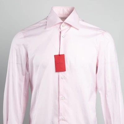 Camicia elegante nuova con etichette $1150 KITON puro cotone tinta unita polsino francese rosa taglia 15,5/39 - Immagine 1 di 4