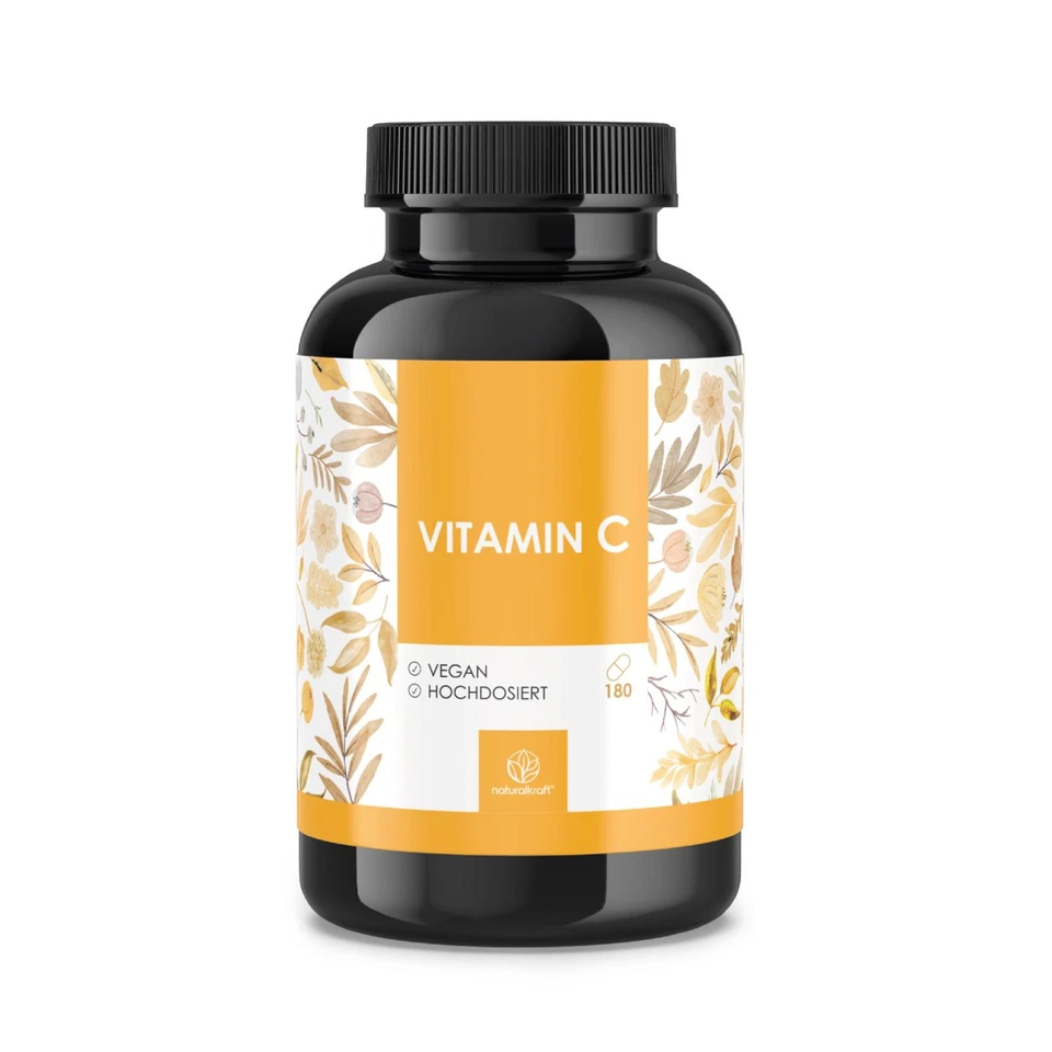 Vitamin C 1000 mg – Hagebutte, Phospholipide, vegan, 180 Kapseln, NATURALKRAFT®️